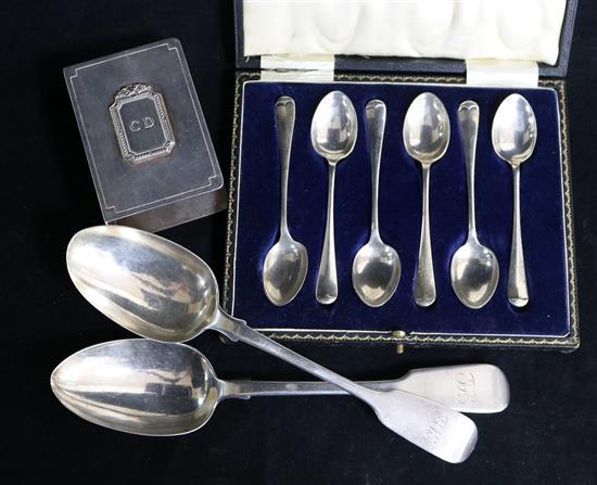 A Christian Dior plated perfume bottle holder, cased set of six teaspoons and two tablespoons. 3.25in.